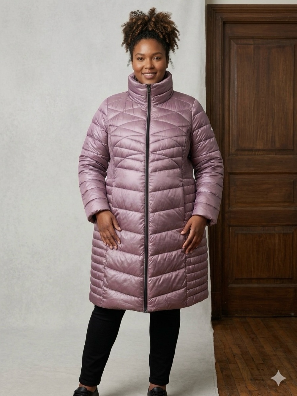 Bernardo Mauve Quilted Long Puffer Coat Size 1X